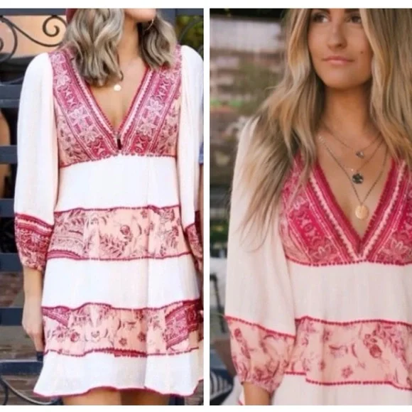 Free People Bohemian Western Flowy Mini Dress XS - Picture 3 of 9